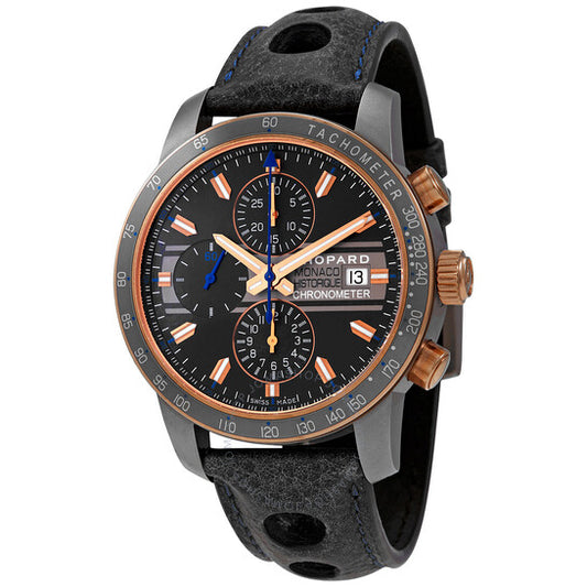 Chopard, Grand Prix de Monaco Chronograph Grey Dial Titanium Case Grey Leather Strap with Cut-outs Men's Watch