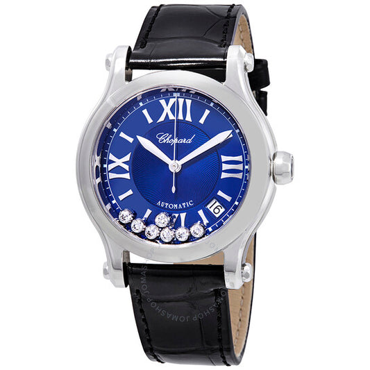 شوبارد، ساعة هابي سبورت أوتوماتيكية بمينا من الألماس الأزرق للسيدات