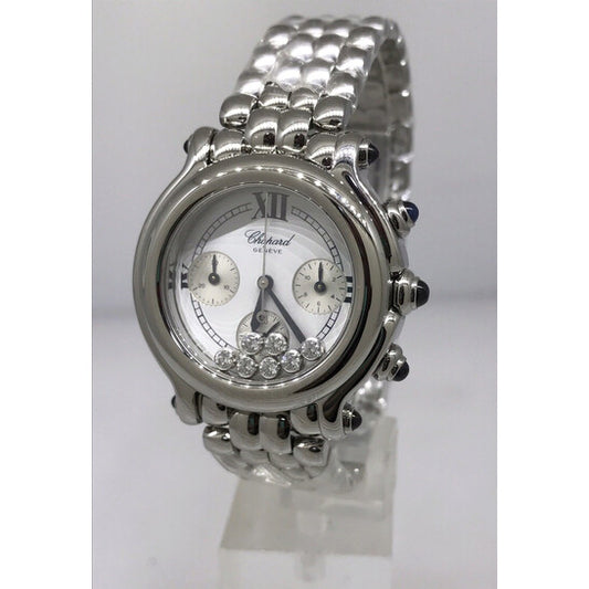 شوبارد، ساعة هابي سبورت كرونوغراف نسائية بمينا أبيض