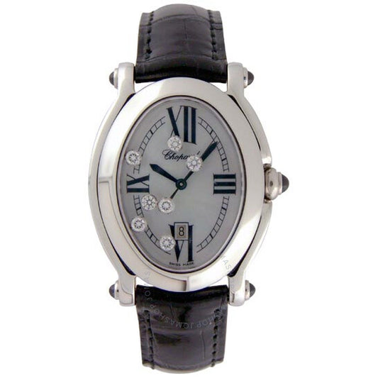 شوبارد، ساعة هابي سبورت دايموند ستيل عرق اللؤلؤ الأسود للسيدات 278509-3005