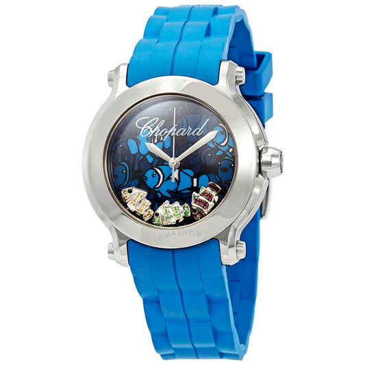 شوبارد، ساعة هابي سبورت II فلوتينغ فيش زرقاء اللون، مينا زرقاء، ساتان، نسائية