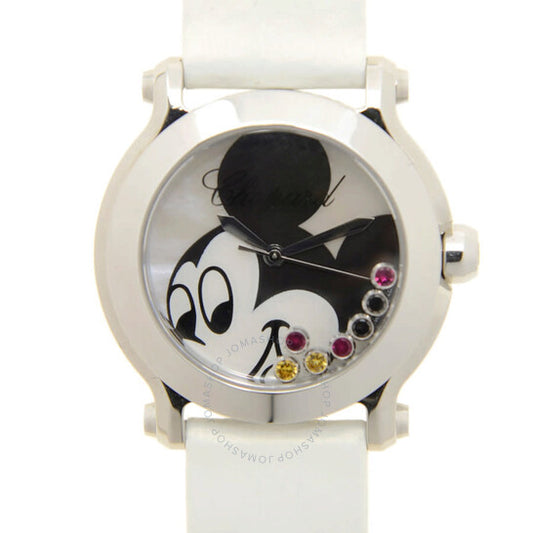 شوبارد، ساعة هابي سبورت II للسيدات بمينا من عرق اللؤلؤ وسوار من الساتان الأبيض