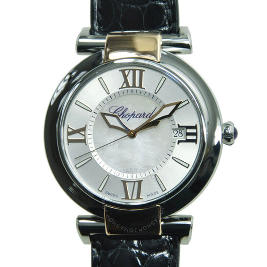 شوبارد، ساعة إمبريال للسيدات بمينا فضي وعلبة من الفولاذ والذهب الوردي من الجلد