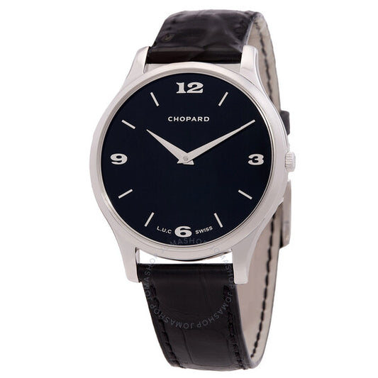 Chopard, L.U.C Classic XP Black Dial White Gold Leather Men's Watch