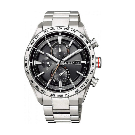 Citizen, Attesa Perpetual Alarm World Time Chronograph GMT Black Dial Men's Watch