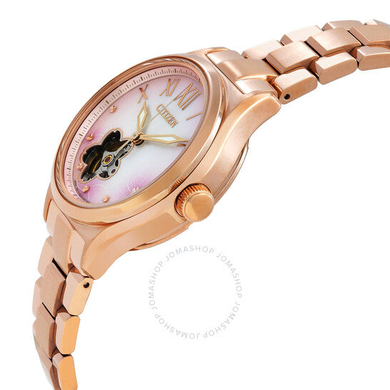 ساعة سيتيزن أوتوماتيكية للسيدات بمينا أبيض كريستالي