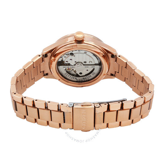 ساعة سيتيزن أوتوماتيكية للسيدات بمينا أبيض كريستالي