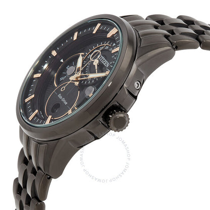 ساعة سيتيزن كاليندير متعددة الوظائف للرجال بمينا أسود مطلية باللون الأسود