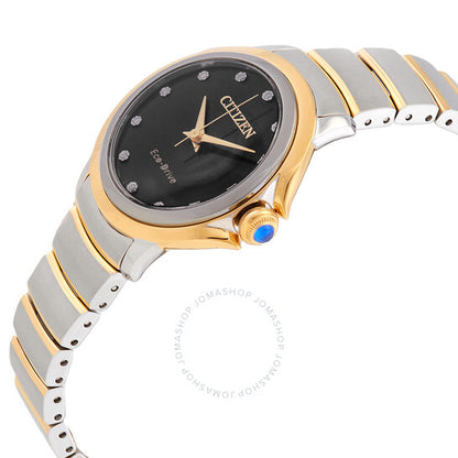ساعة سيتيزن سيسي للسيدات بمينا أسود ودرجتي لون