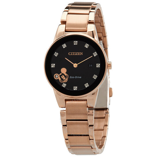 Citizen, Disney Mickey Mouse Diamond Black Dial Ladies Watch