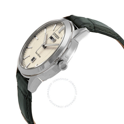 Citizen, Eco-Drive Ivory Dial Green Leather Men's Watch