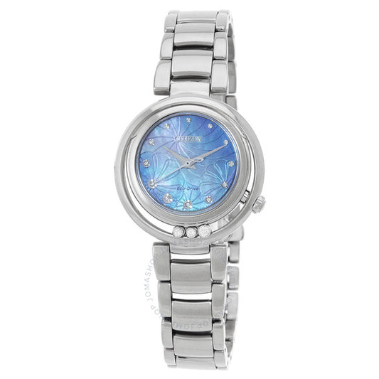 ساعة سيتيزن إل إيكو-درايف للسيدات بمينا أزرق من عرق اللؤلؤ والألماس