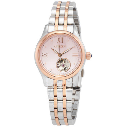 ساعة سيتيزن لونا أوتوماتيكية للسيدات بمينا وردية ثنائية اللون
