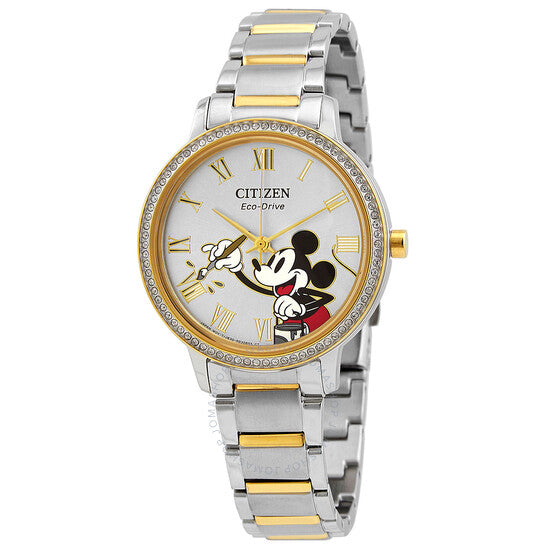 Citizen, Mickey Mouse Eco-Drive Crystal Silver Dial Ladies Watch