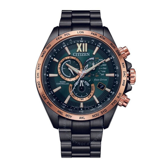 Citizen, Perpetual Alarm World Time Chronograph GMT Eco-Drive Green Dial Men's Watch