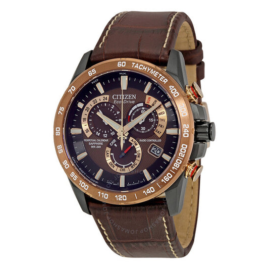 ساعة Citizen Perpetual Chrono AT للرجال بمينا بني داكن