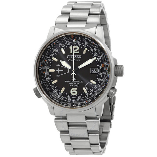 ساعة Citizen Perpetual World Time GMT Eco-Drive للرجال بمينا أسود