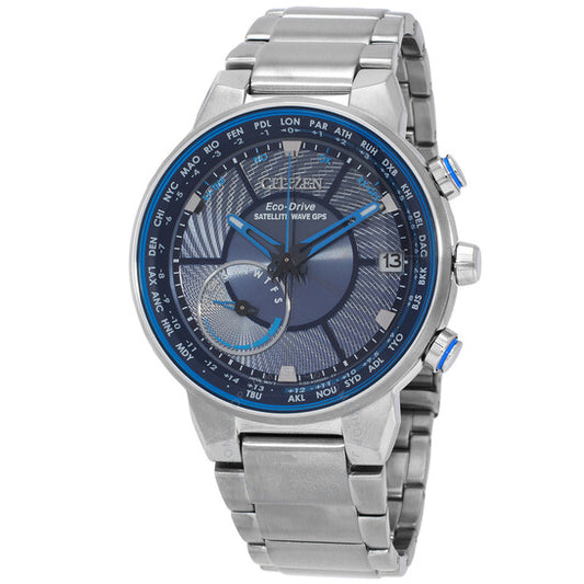Citizen, Perpetual World Time Satellite Wave Eco-Drive Blue Dial Men's Watch