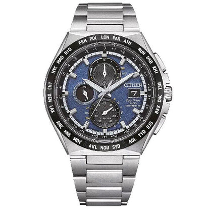 ساعة سيتيزن كرونوغراف للرجال بقرص أزرق وتحكم لاسلكي