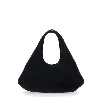 Black Shoulder Bag With Top Handle And Logo Lettering On The Front In Suede Woman