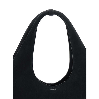 Black Shoulder Bag With Top Handle And Logo Lettering On The Front In Suede Woman
