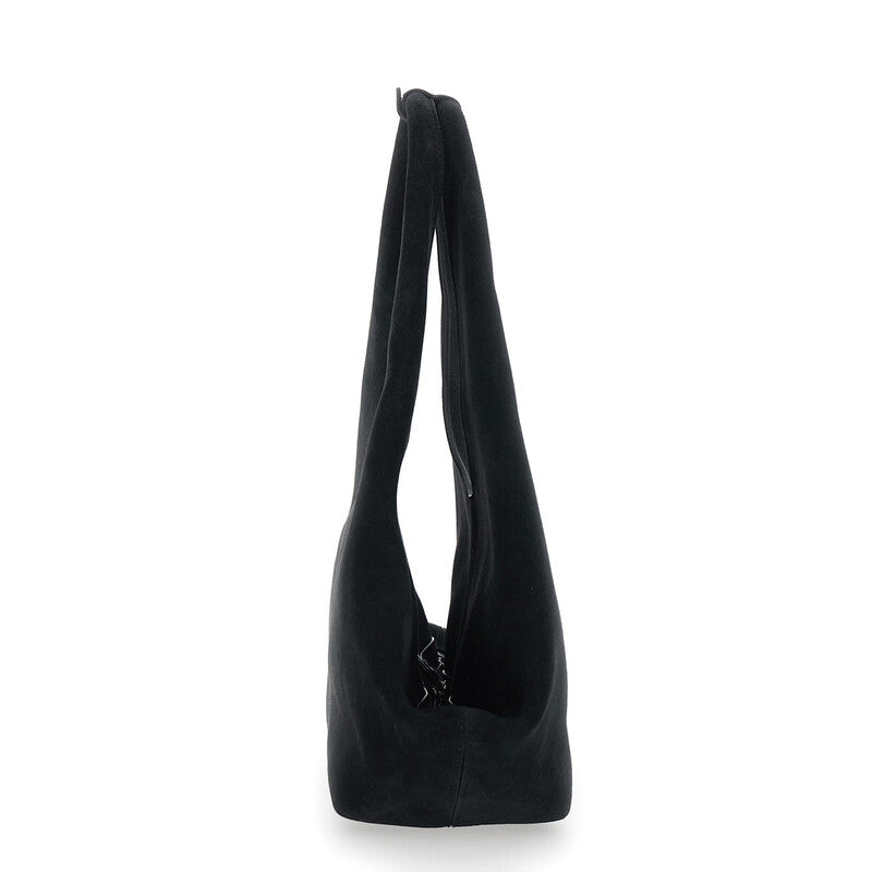 Black Shoulder Bag With Top Handle And Logo Lettering On The Front In Suede Woman