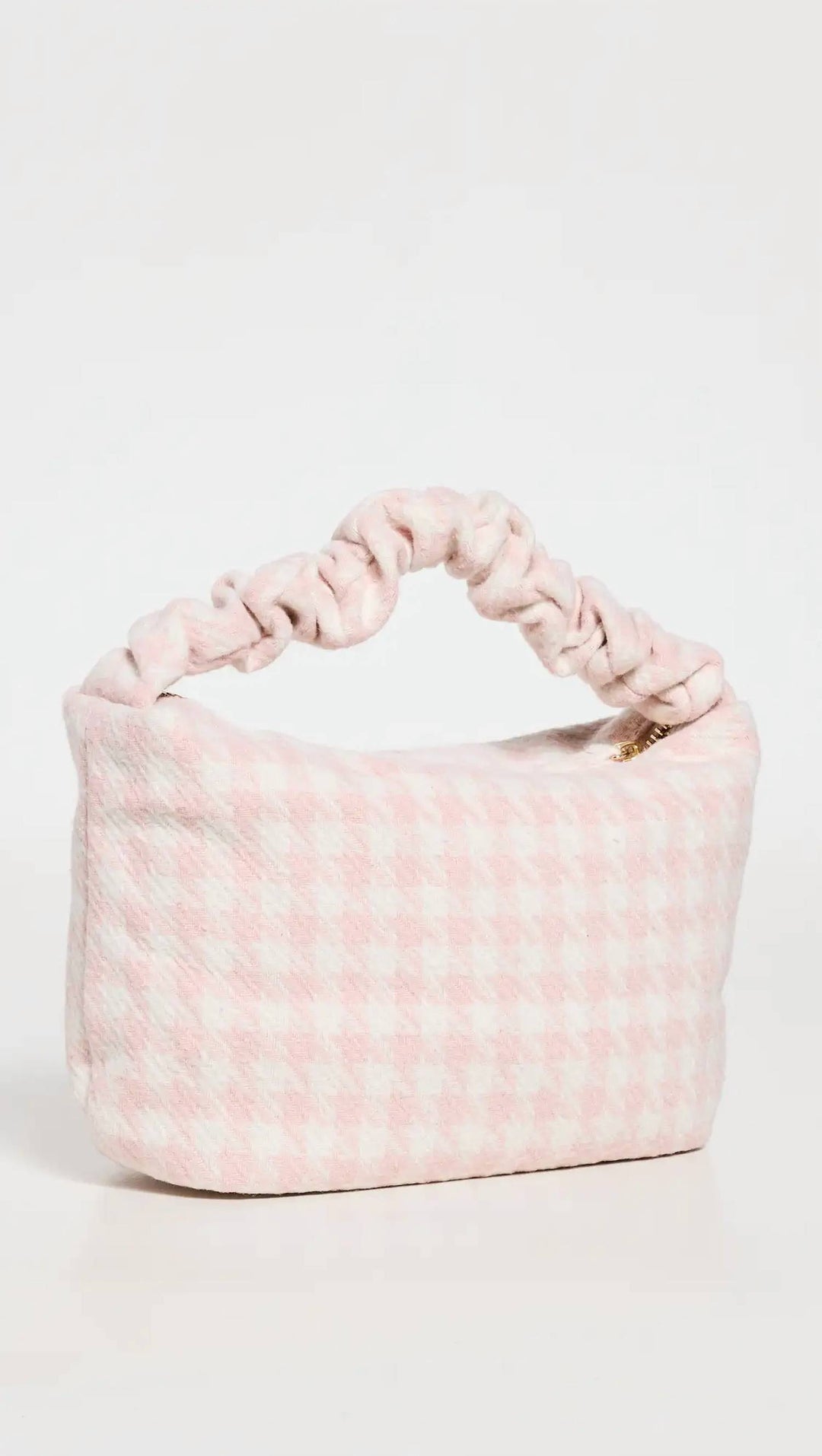 large houndstooth scrunch handle bag in pink