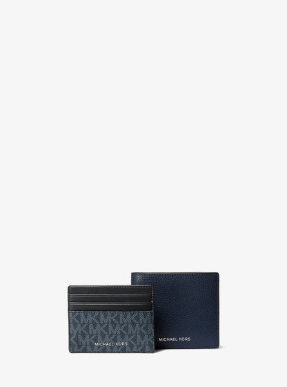 pebbled leather billfold wallet and signature logo card case gift set