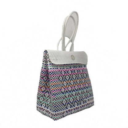 women's medium handmade patterned backpack in white/pink