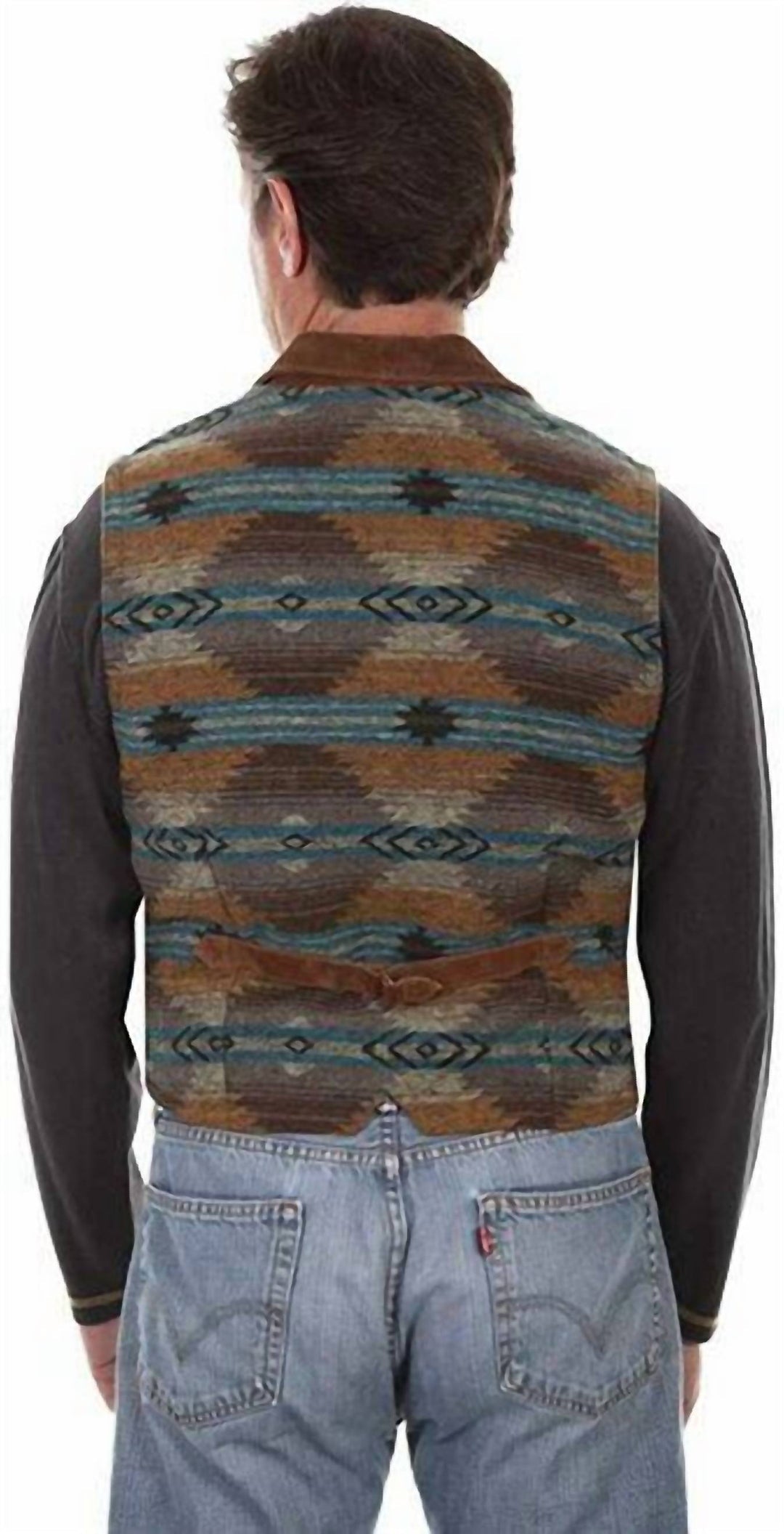 men's aztec knit back boar suede leather vest in cinnamon
