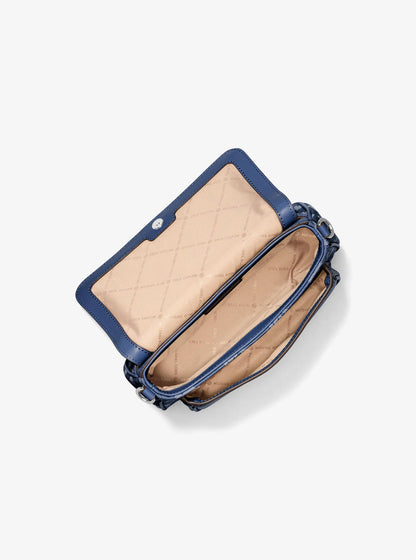 jet set travel small logo jacquard denim crossbody bag with pouch