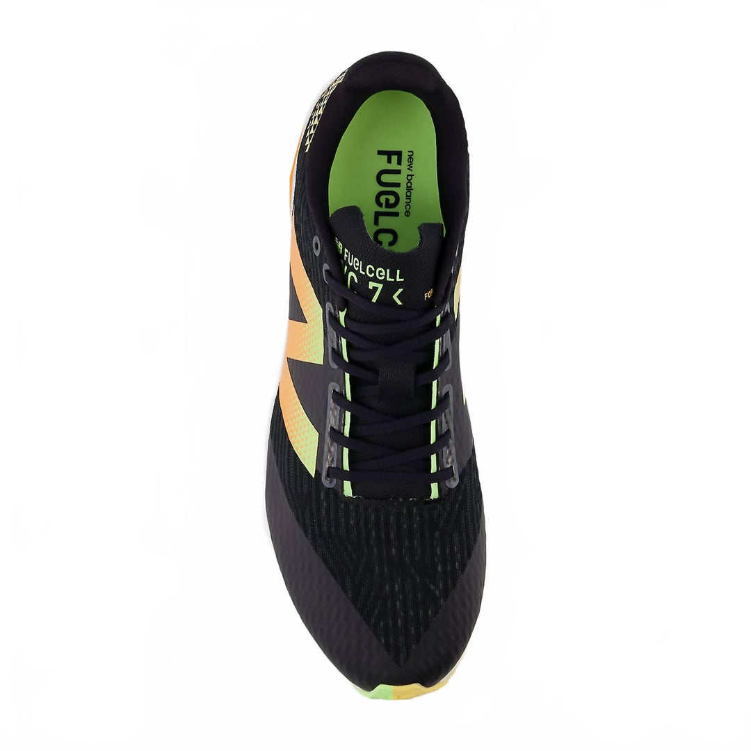men's fuelcell xc7 v5 shoes in black/bleached lime/hot mango