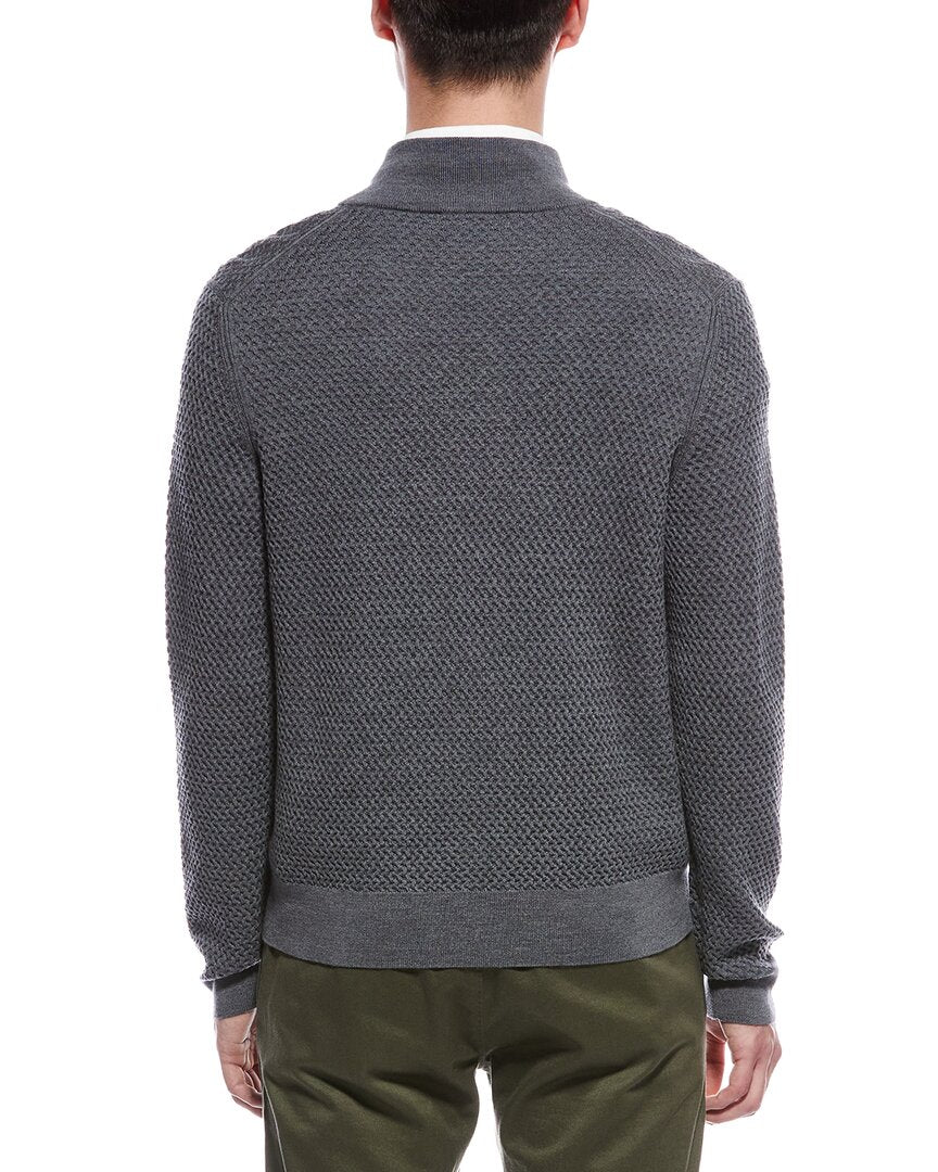 textured 1/4-zip merino wool mock neck sweater