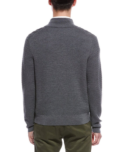 textured 1/4-zip merino wool mock neck sweater