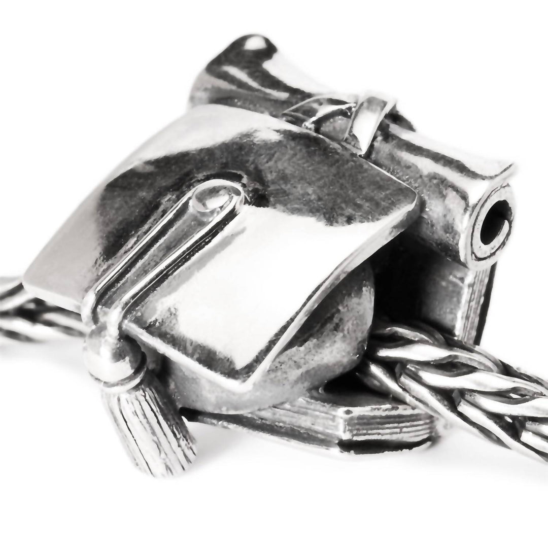 women's graduation bead charm in silver