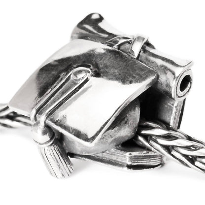 women's graduation bead charm in silver
