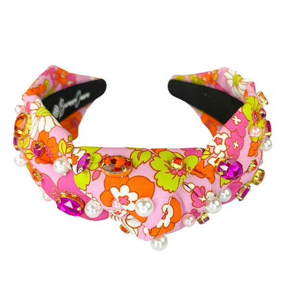 retro floral headband in pink/orange