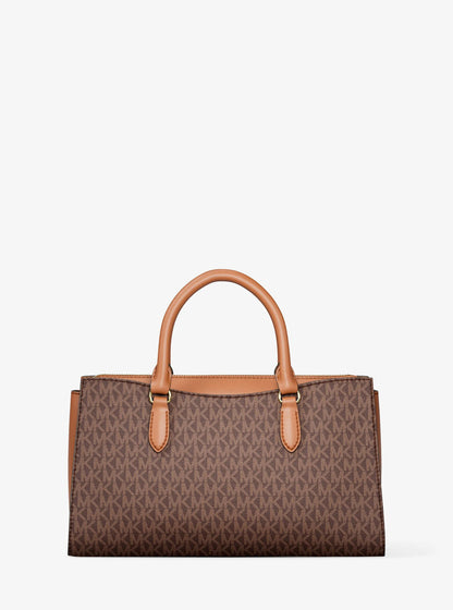 arden medium signature logo top-zip satchel