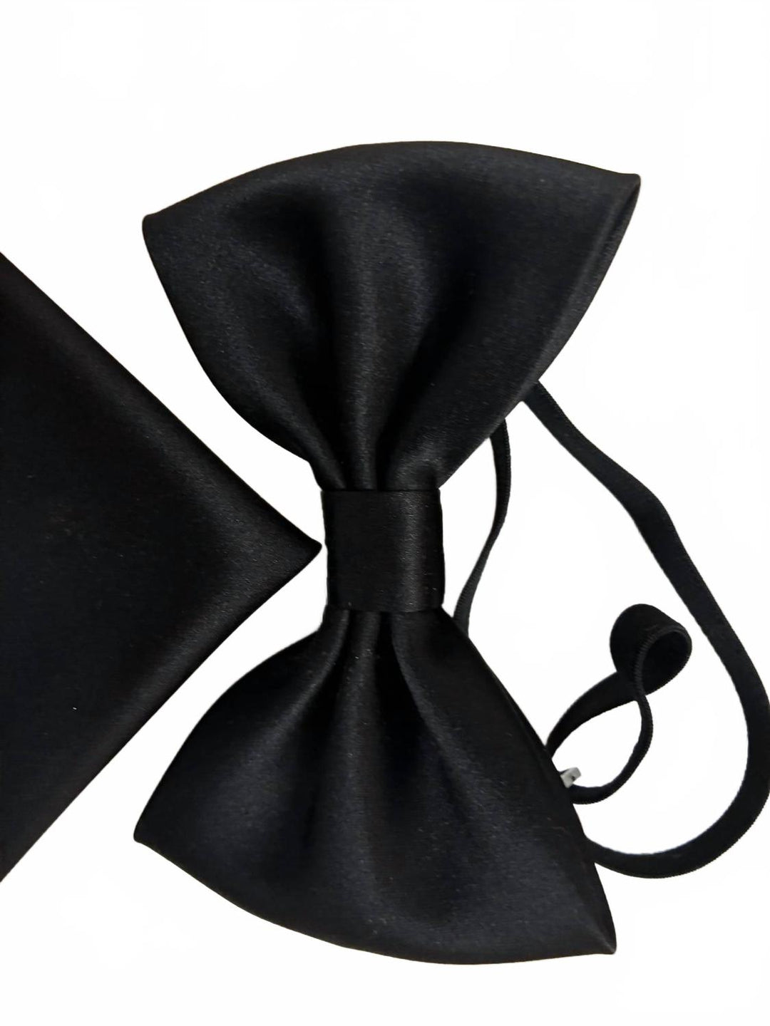 men's bow tie and pocket piece in black