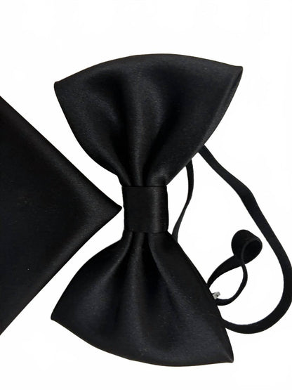men's bow tie and pocket piece in black