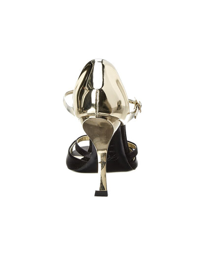 metallic leather & satin sandal