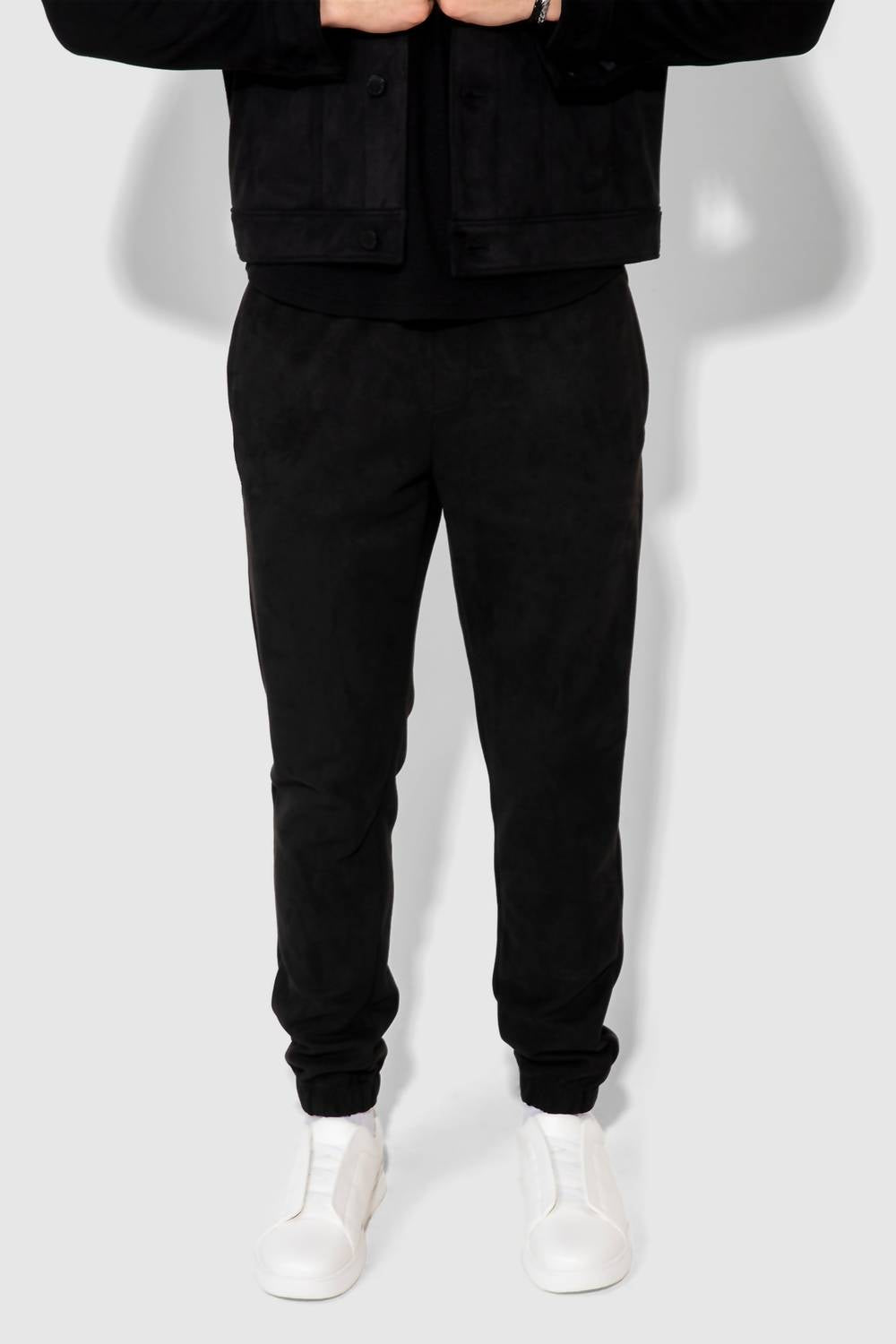 noah butter jogger pants in suede noir