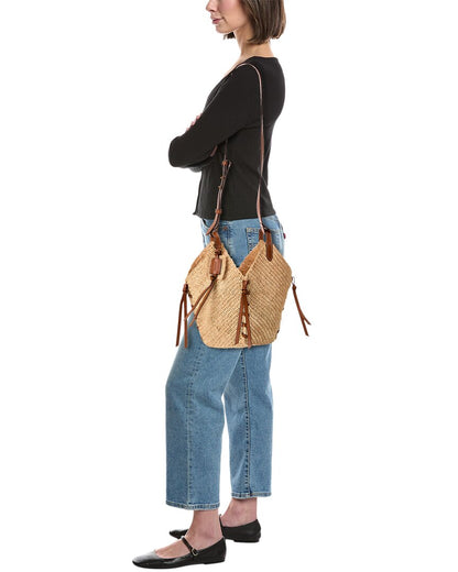 tampa mini raffia & leather hobo bag