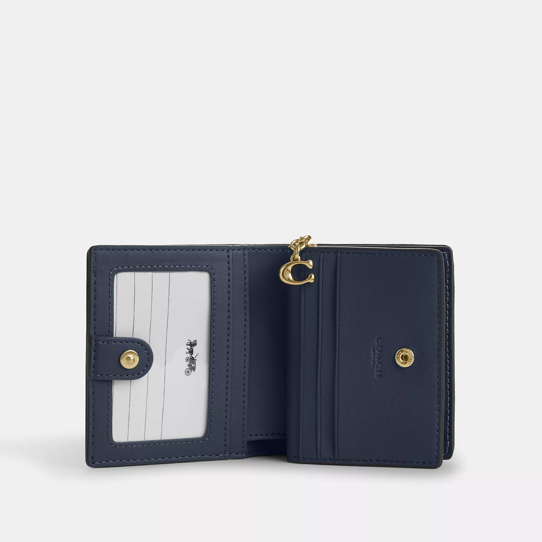 snap wallet in signature denim