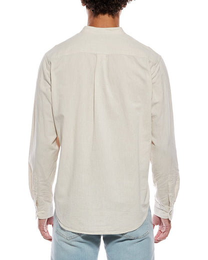 casual linen-blend band collar shirt