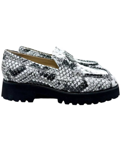 hana loafers in b&w embossed snake