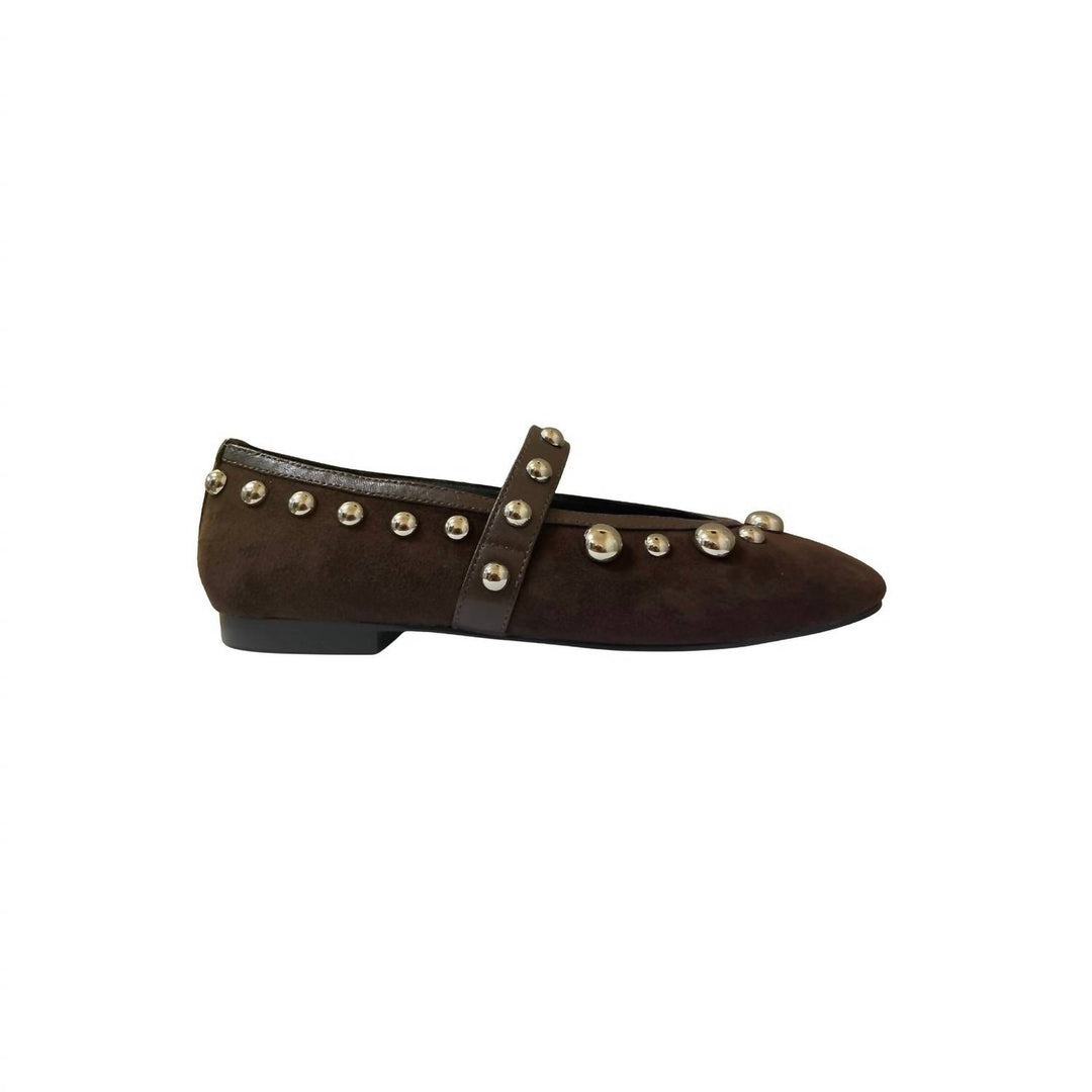women's studded ballerina flat in marron