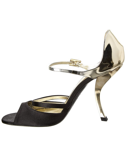 metallic leather & satin sandal