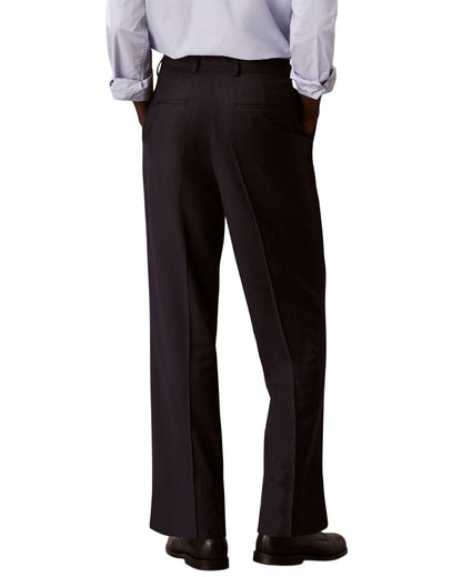 straight wool-blend pinstripe belted trouser