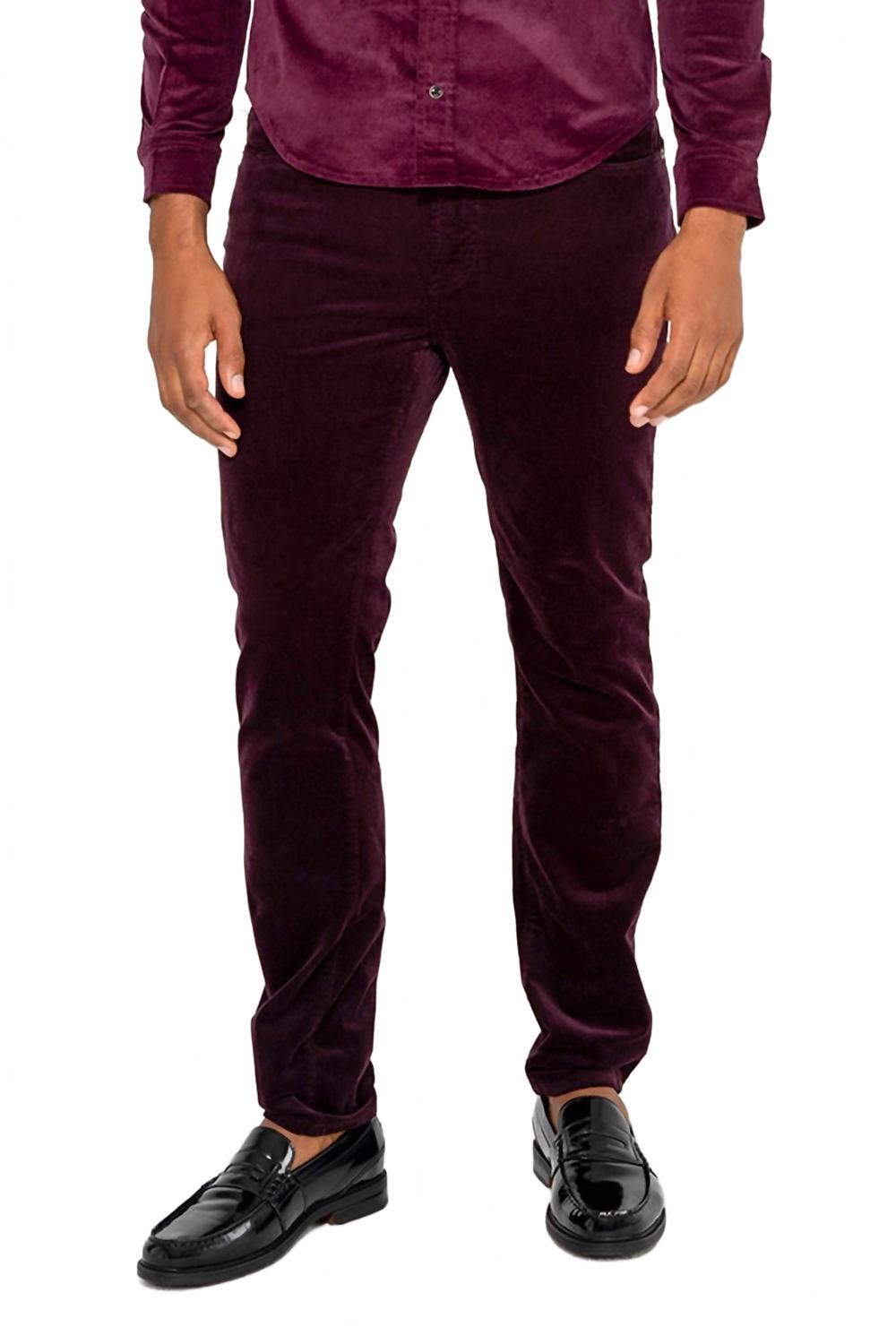brando slim fit needle cord jeans in plum